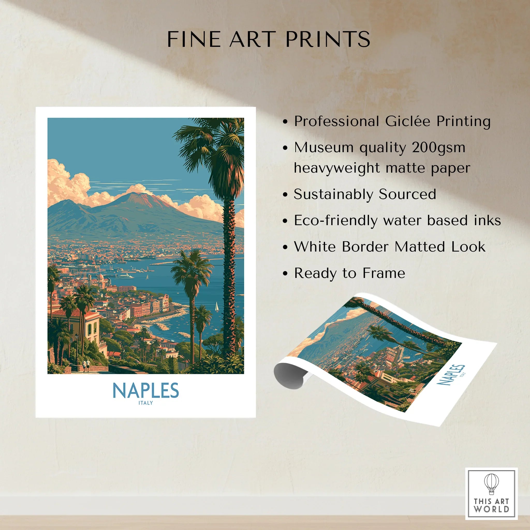 Naples Italy Vesuvius Wall Art — fine art print unframed quality details