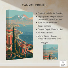 Naples Italy Coast Travel Poster — canvas print stretched cotton canvas details