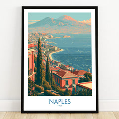 Naples Italy Bay Wall Art — art print in black frame on wooden floor