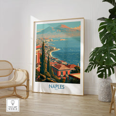 Naples Italy Bay Wall Art — large framed print room setting chair plant