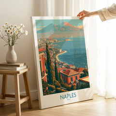 Naples Italy Bay Wall Art — canvas print mirror edge hand holding room setting