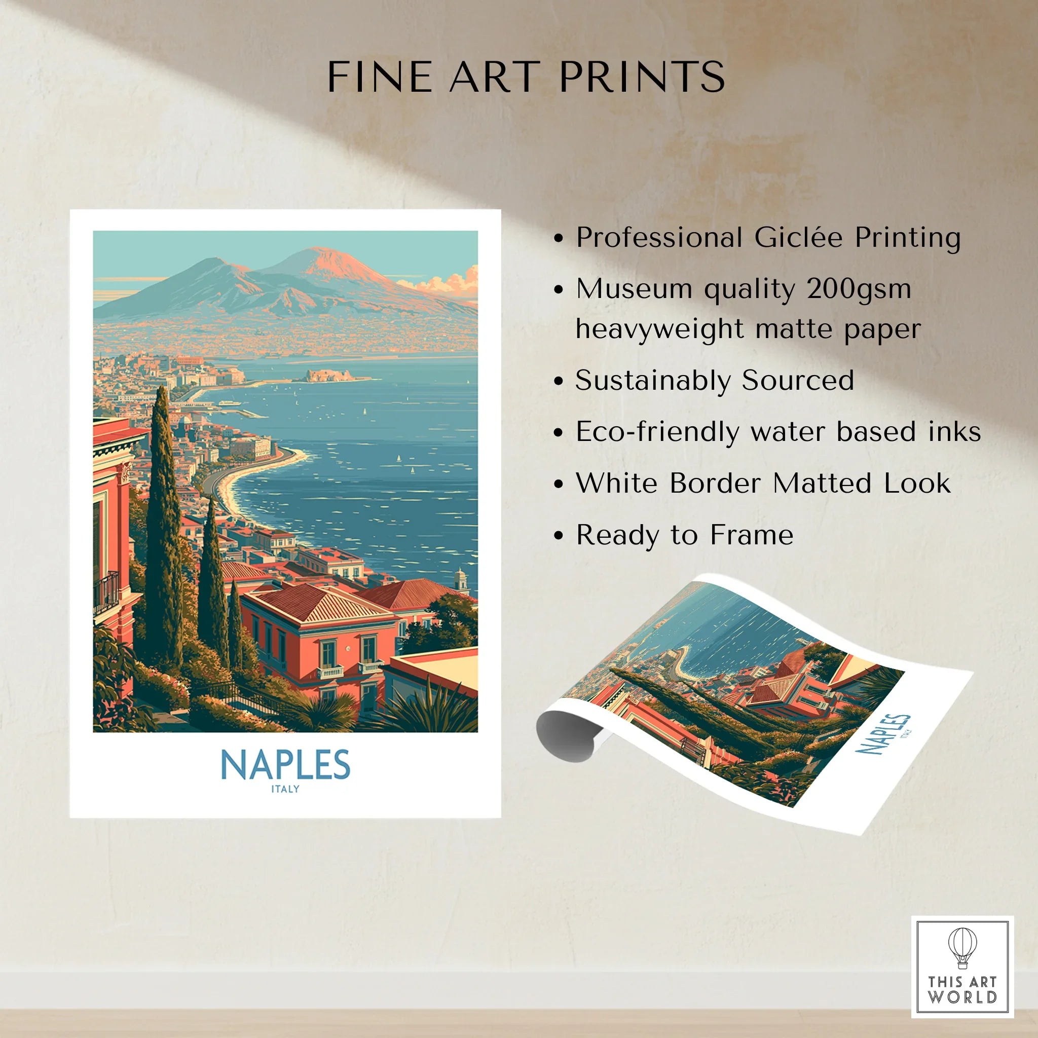 Naples Italy Bay Wall Art — fine art print unframed quality details