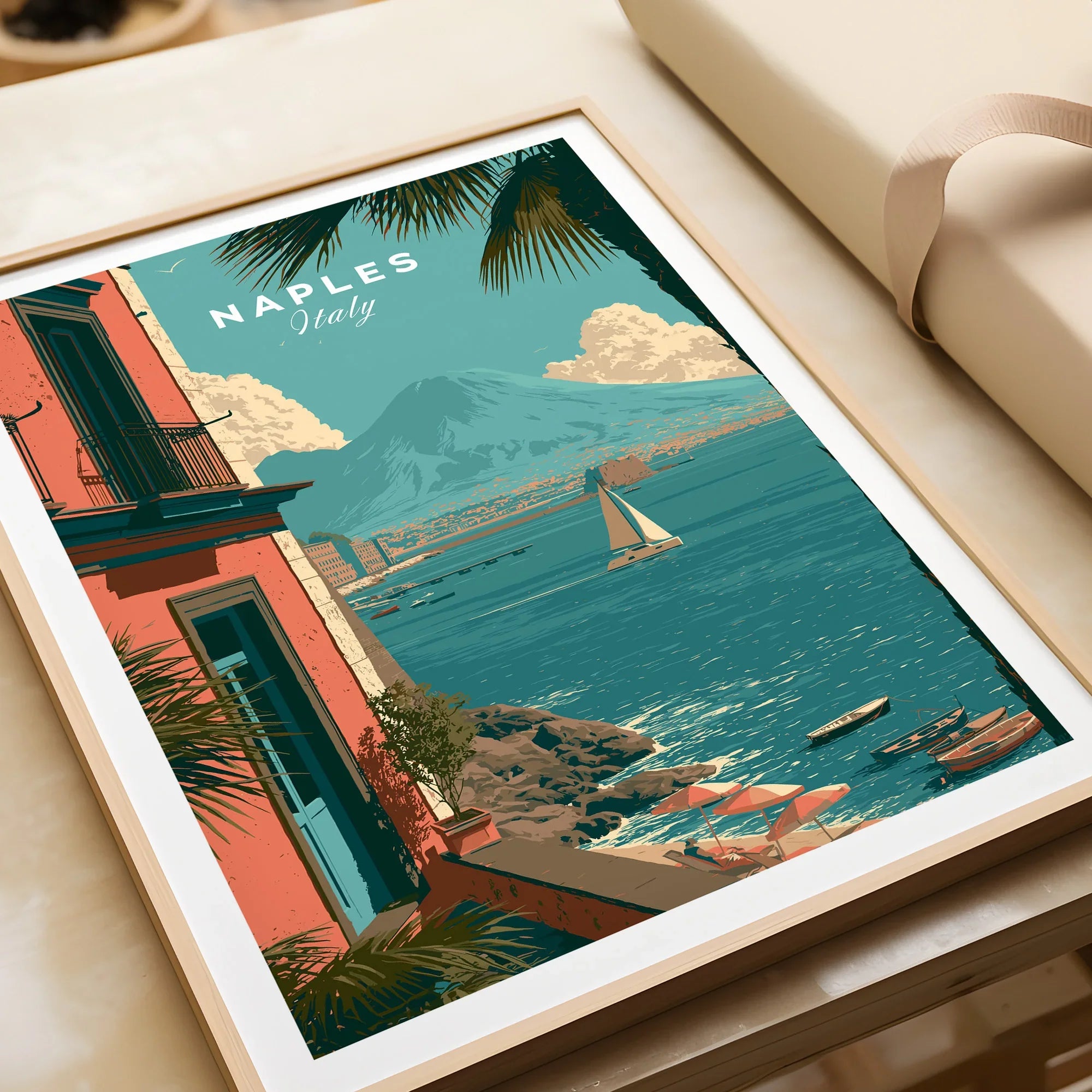 Naples Italy Harbour Travel Poster