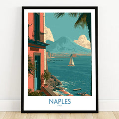 Naples Italy Seafront Wall Art — art print in black frame on wooden floor