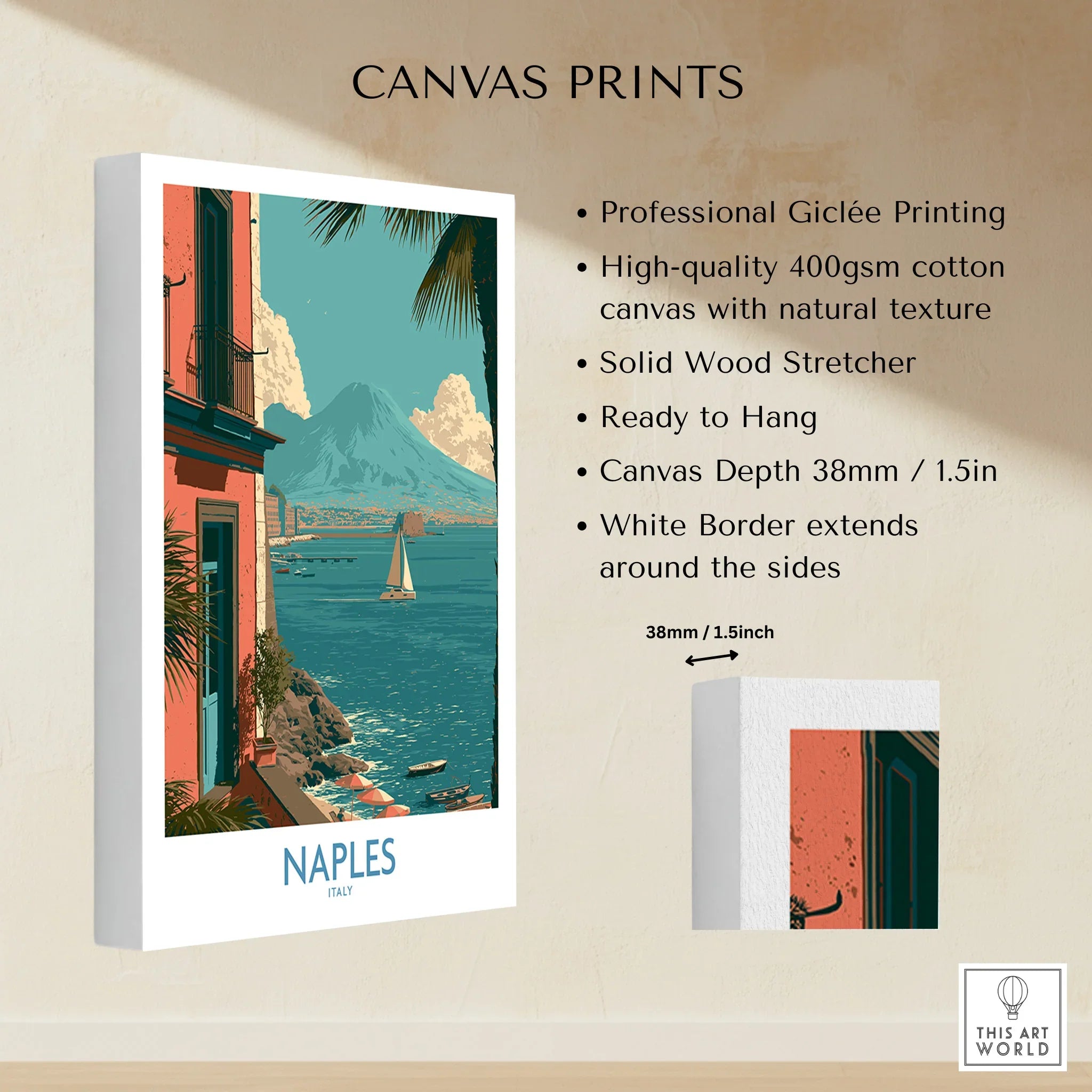 Naples Italy Seafront Wall Art — canvas print stretched cotton canvas details