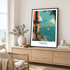 Naples Italy Seafront Wall Art — framed artwork living room lifestyle setting