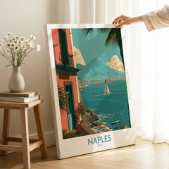 Naples Italy Seafront Wall Art — canvas print mirror edge hand holding room setting