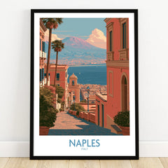 Naples Italy Streets Wall Art — art print in black frame on wooden floor