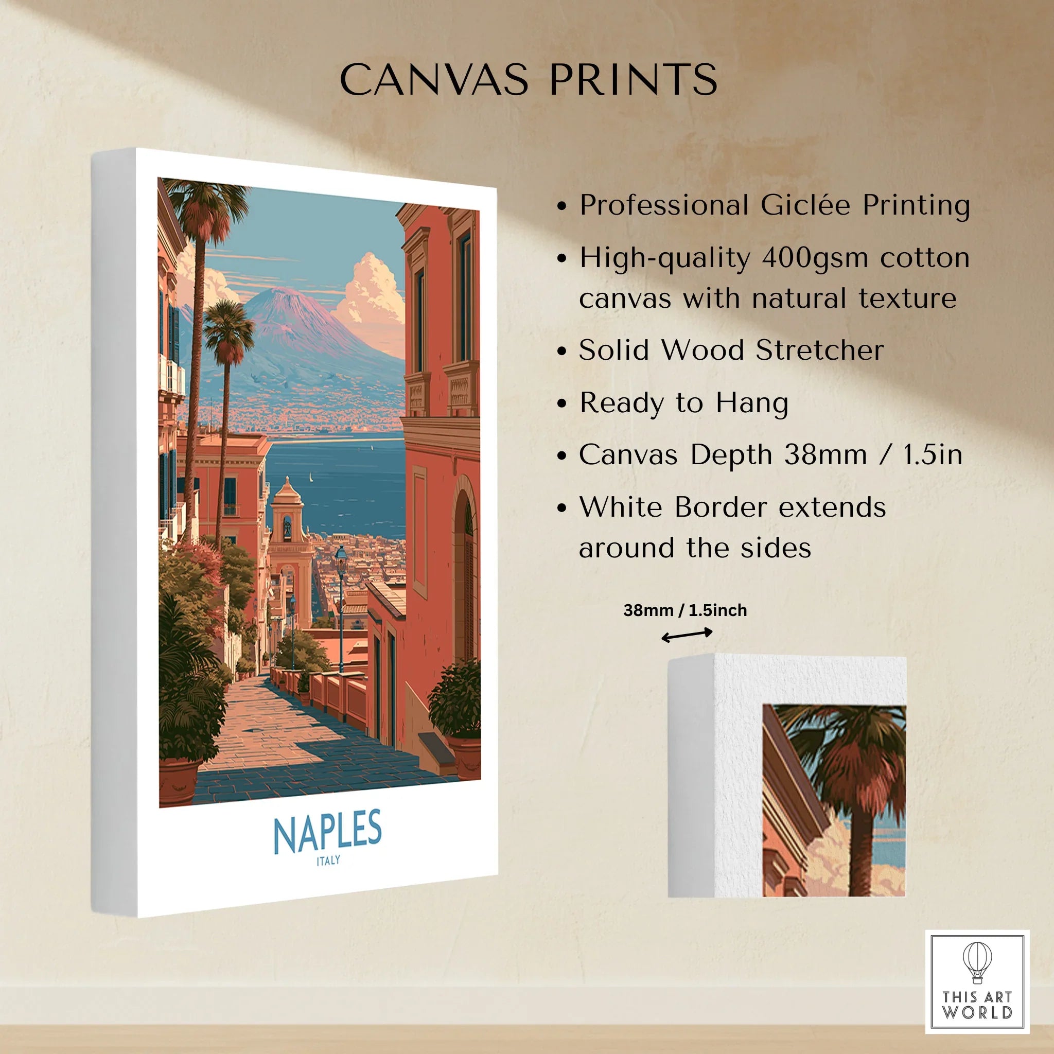Naples Italy Streets Wall Art — canvas print stretched cotton canvas details