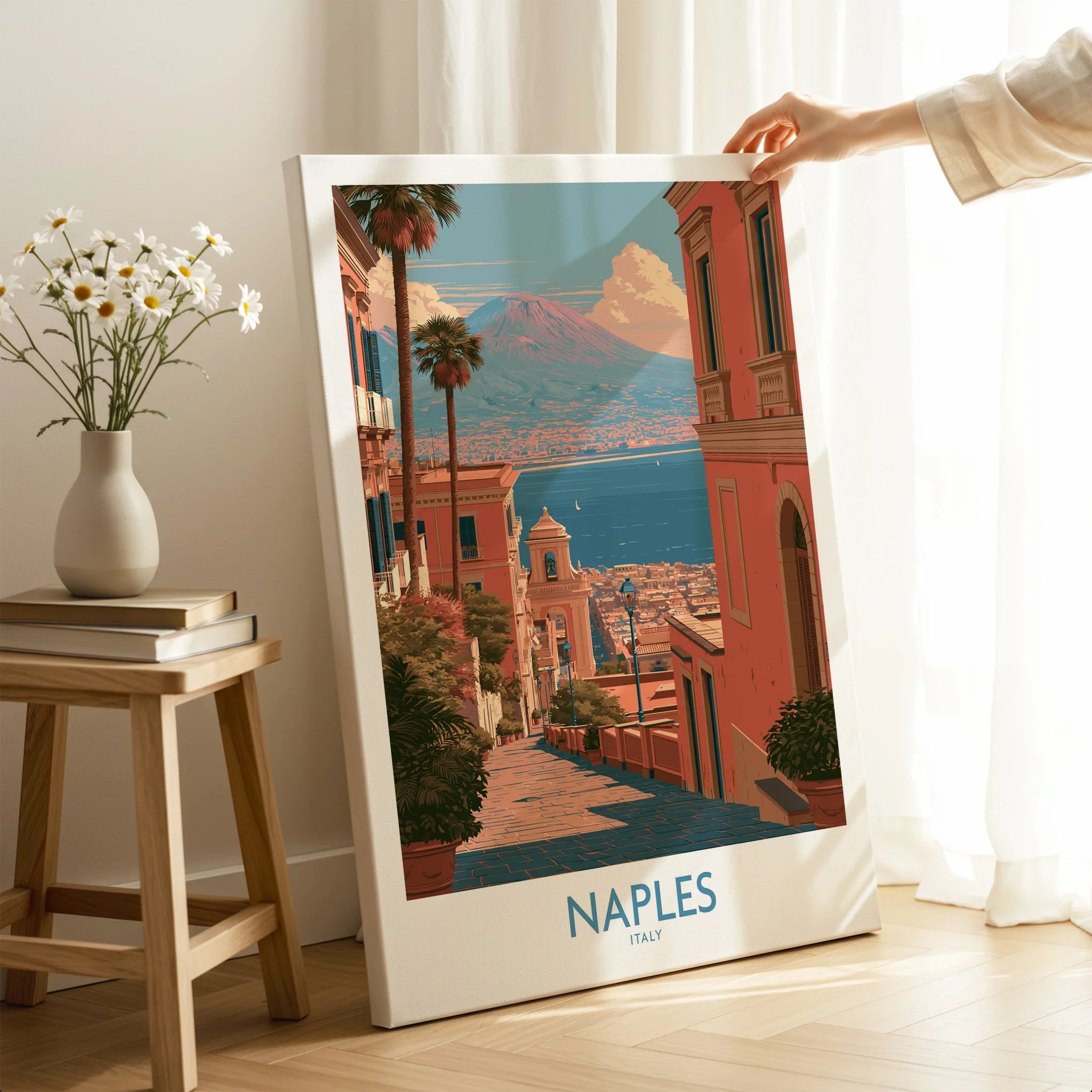 Naples Italy Streets Wall Art — canvas print mirror edge hand holding room setting
