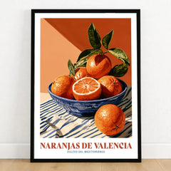 Valencia Oranges Spanish Kitchen Wall Art - art print in black frame on wooden floor
