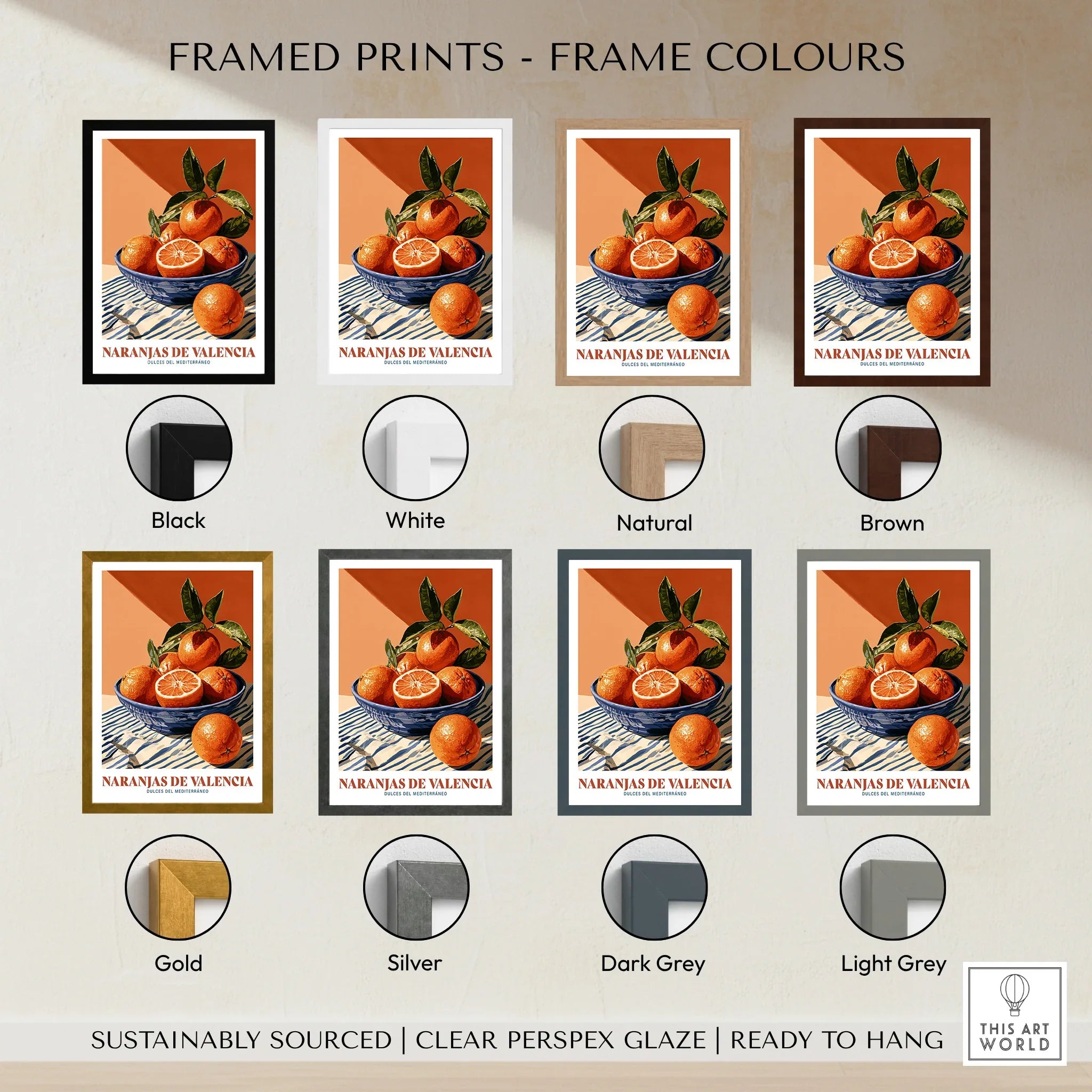 Valencia Oranges Spanish Kitchen Wall Art - framed print colour options
