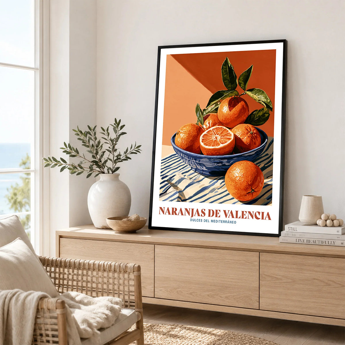Valencia Oranges Spanish Kitchen Wall Art - framed artwork living room lifestyle setting