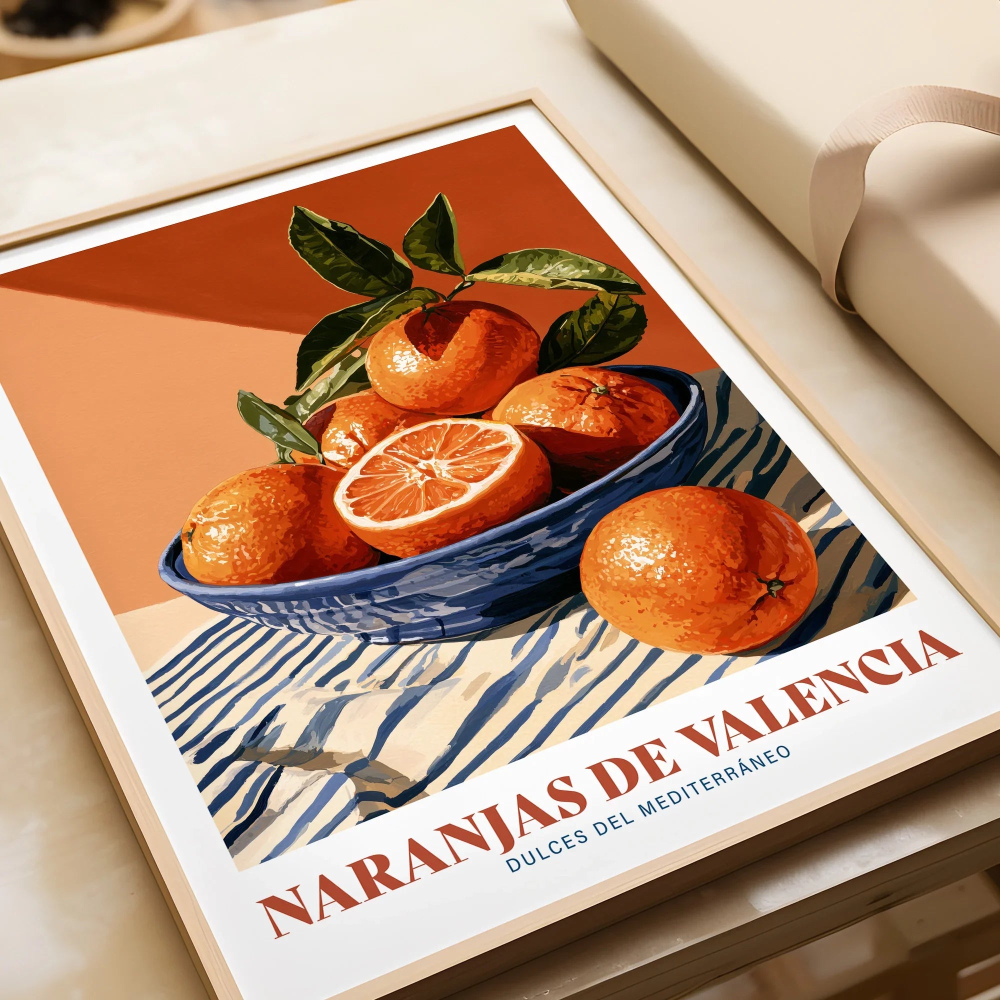 Valencia Oranges Spanish Kitchen Wall Art - framed art print closeup gift unwrapped natural frame