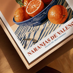 Valencia Oranges Spanish Kitchen Wall Art - closeup framed canvas natural wood floating frame