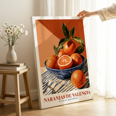 Valencia Oranges Spanish Kitchen Wall Art - canvas print mirror edge hand holding room setting