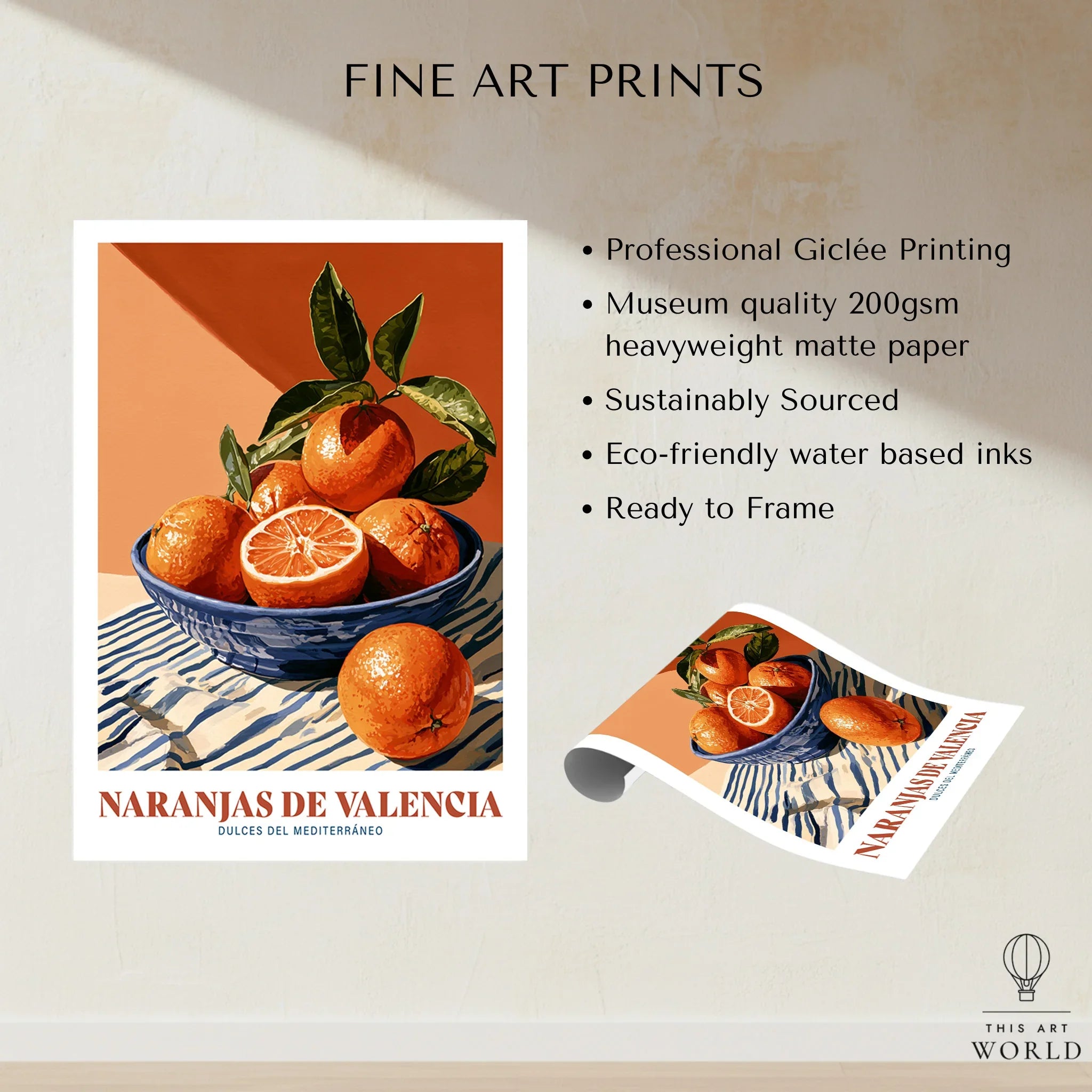 Valencia Oranges Spanish Kitchen Wall Art - fine art print unframed quality details