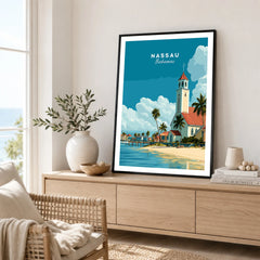 Nassau Bahamas Church Travel Poster — framed artwork living room lifestyle setting