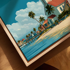 Nassau Bahamas Church Travel Poster — closeup framed canvas natural wood floating frame