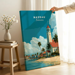 Nassau Bahamas Church Travel Poster — canvas print mirror edge hand holding room setting