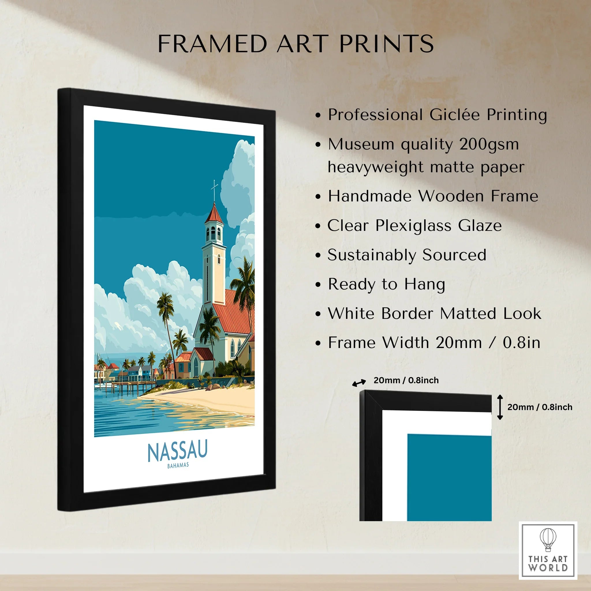 Nassau Bahamas Colonial Town Wall Art — framed print details measurements quality details