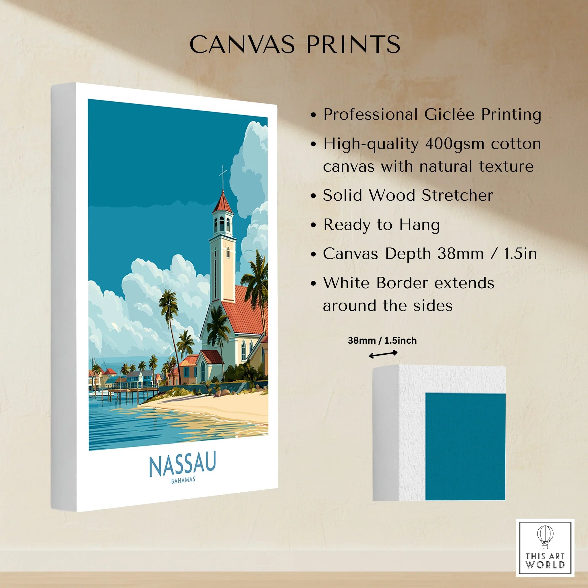 Nassau Bahamas Colonial Town Wall Art — canvas print stretched cotton canvas details
