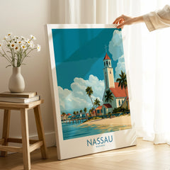 Nassau Bahamas Colonial Town Wall Art — canvas print mirror edge hand holding room setting