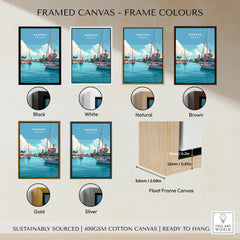 Nassau Bahamas Harbour Travel Poster — framed canvas float frame colour options