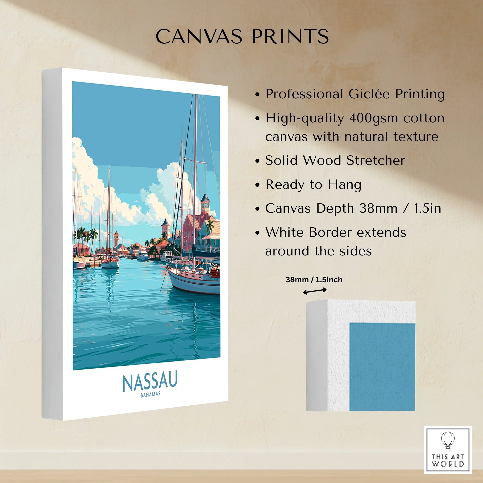 Nassau Bahamas Marina Wall Art — canvas print stretched cotton canvas details