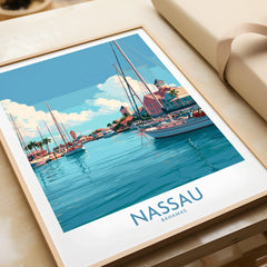 Nassau Bahamas Marina Wall Art — framed art print closeup gift unwrapped natural frame