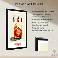 Negroni Italian Cocktail Recipe Poster - framed print details measurements quality details