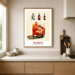 Negroni Italian Cocktail Recipe Poster - neutral kitchen single frame mockup This Art World
