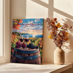 Niagara-on-the-Lake wine country poster with vineyard, grapes, and wine glasses, perfect for home decor