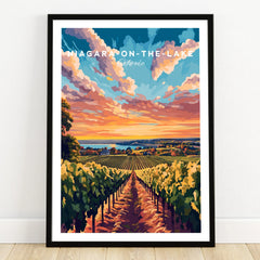 Niagara-on-the-Lake Ontario travel poster with vineyard sunset, wall art print for home decor