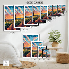Niagara-on-the-Lake vineyard sunset art print size guide for wall decor