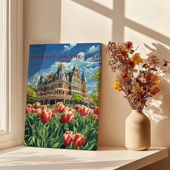 Niagara-on-the-Lake travel poster with tulips, vintage hotel art for home decor