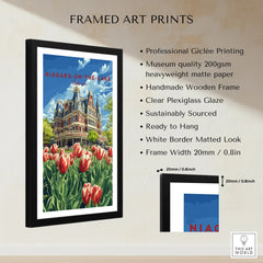 Niagara-on-the-Lake travel poster print in black frame with tulips, vintage-style wall art for home decor