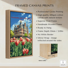 Niagara-on-the-Lake travel poster print with tulips, framed canvas wall art for home decor