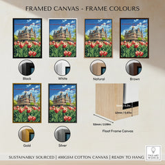 Niagara-on-the-Lake travel poster in black, white, natural, brown, gold, silver frames — float frame canvas wall art