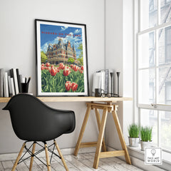 Niagara-on-the-Lake travel poster with tulips, vintage hotel art for home decor