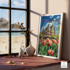 Niagara-on-the-Lake travel poster with tulips, vintage hotel art for home decor