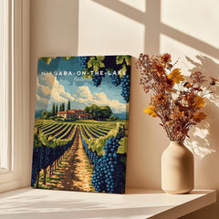 Niagara-on-the-Lake vineyard travel poster with grape clusters, perfect for home wall art decor