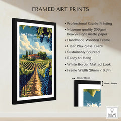 Niagara-on-the-Lake vineyard travel poster art print in black frame, perfect for home wall decor