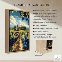 Niagara-on-the-Lake vineyard travel poster in wooden float frame, ready to hang wall art