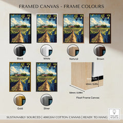 Niagara-on-the-Lake vineyard art print in black, white, natural, brown, gold, silver frames – ready to hang