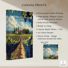Niagara-on-the-Lake vineyard canvas print, travel poster art with winery scene, ready to hang wall decor