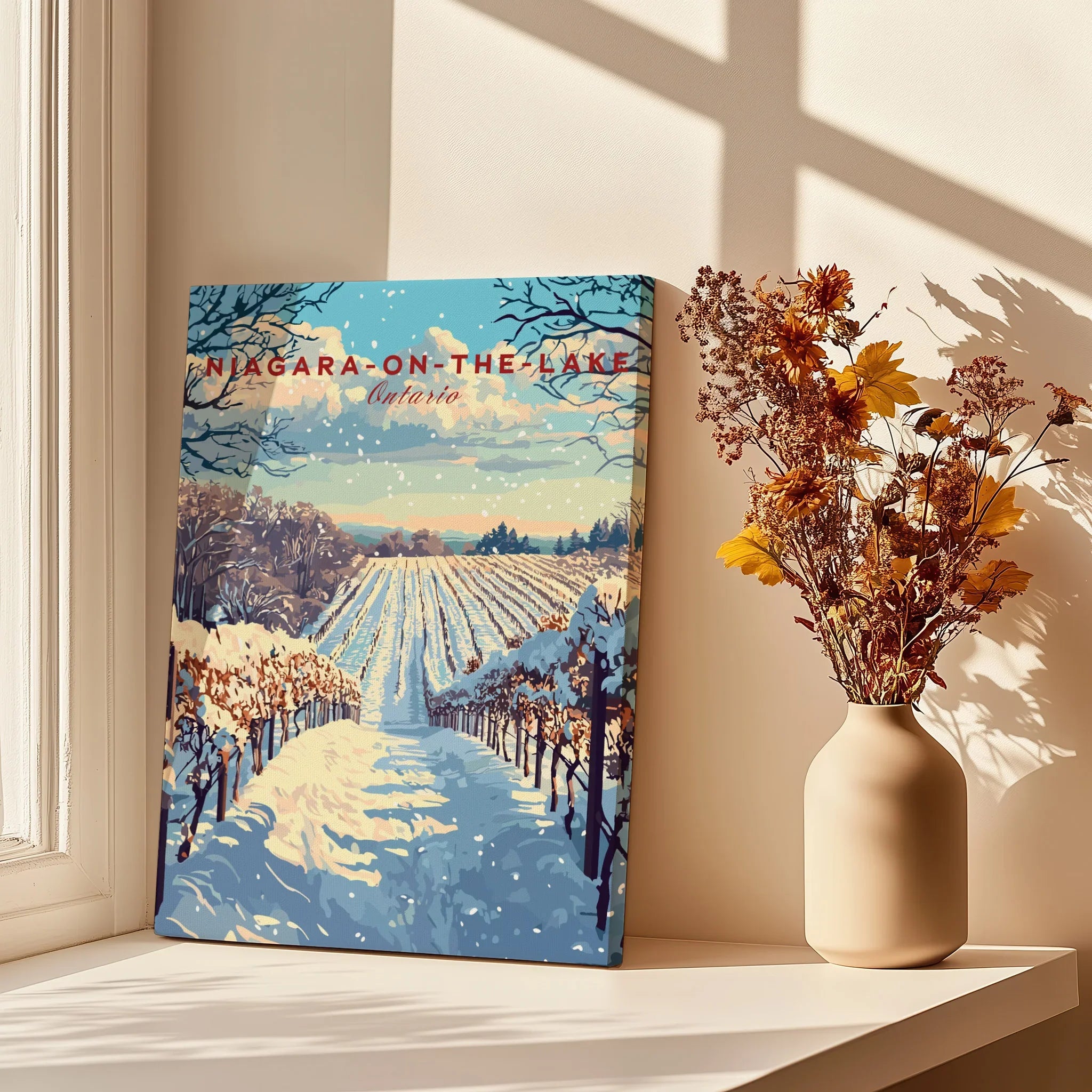 Niagara-on-the-Lake Ontario winter vineyard travel poster canvas art for home decor