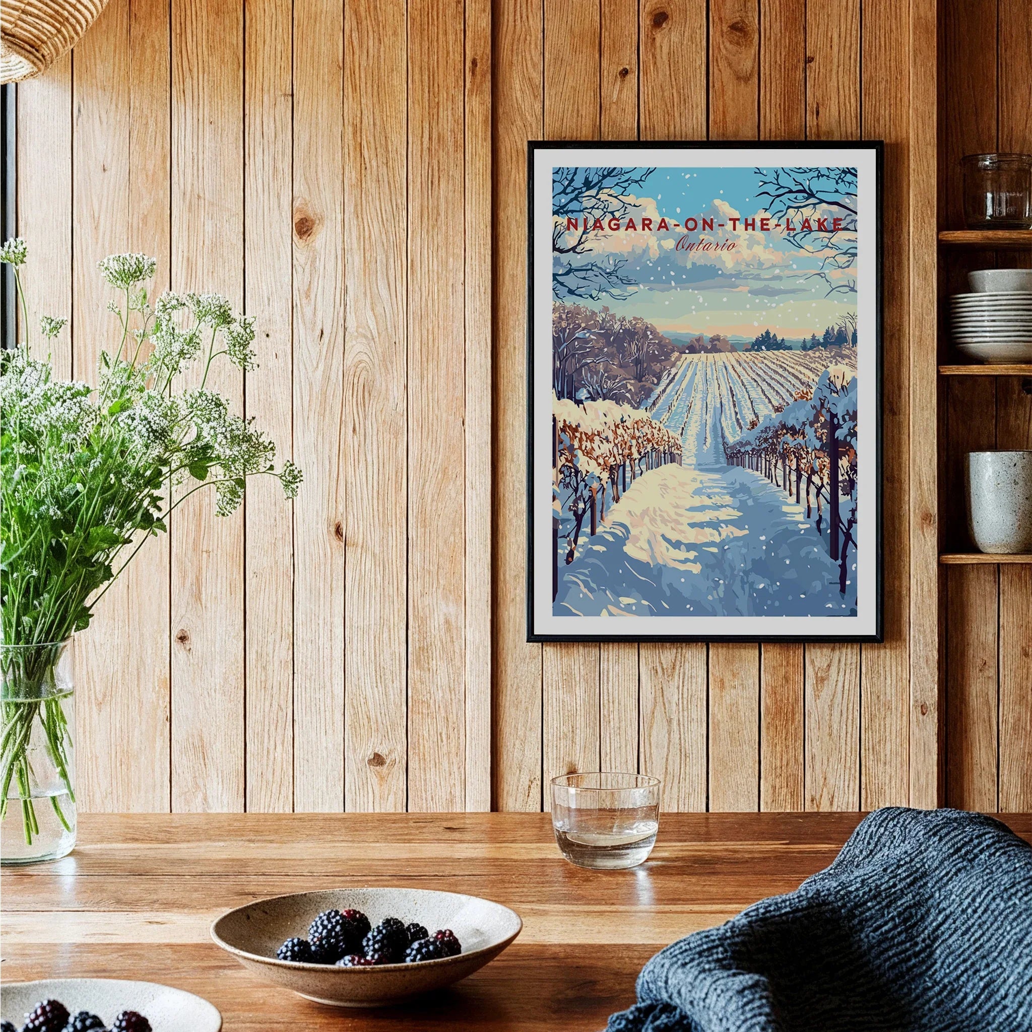 Niagara-on-the-Lake Ontario winter vineyard travel poster wall art for home decor