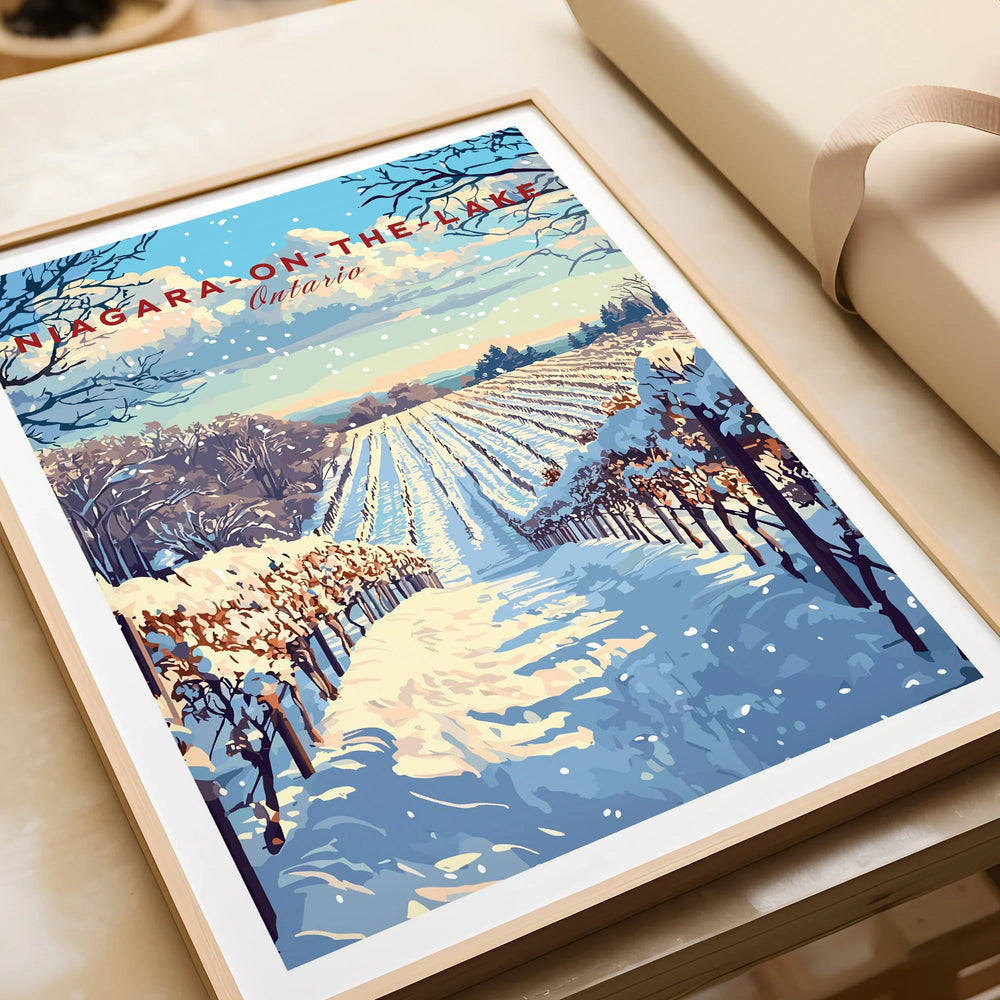 Niagara-on-the-Lake Ontario winter vineyard travel poster art print for home decor