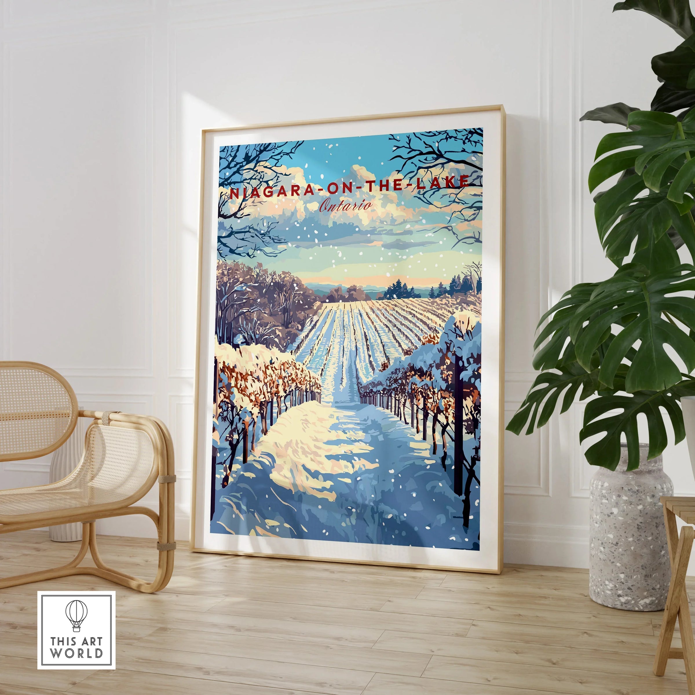 Niagara-on-the-Lake Ontario winter vineyard travel poster art print for home decor